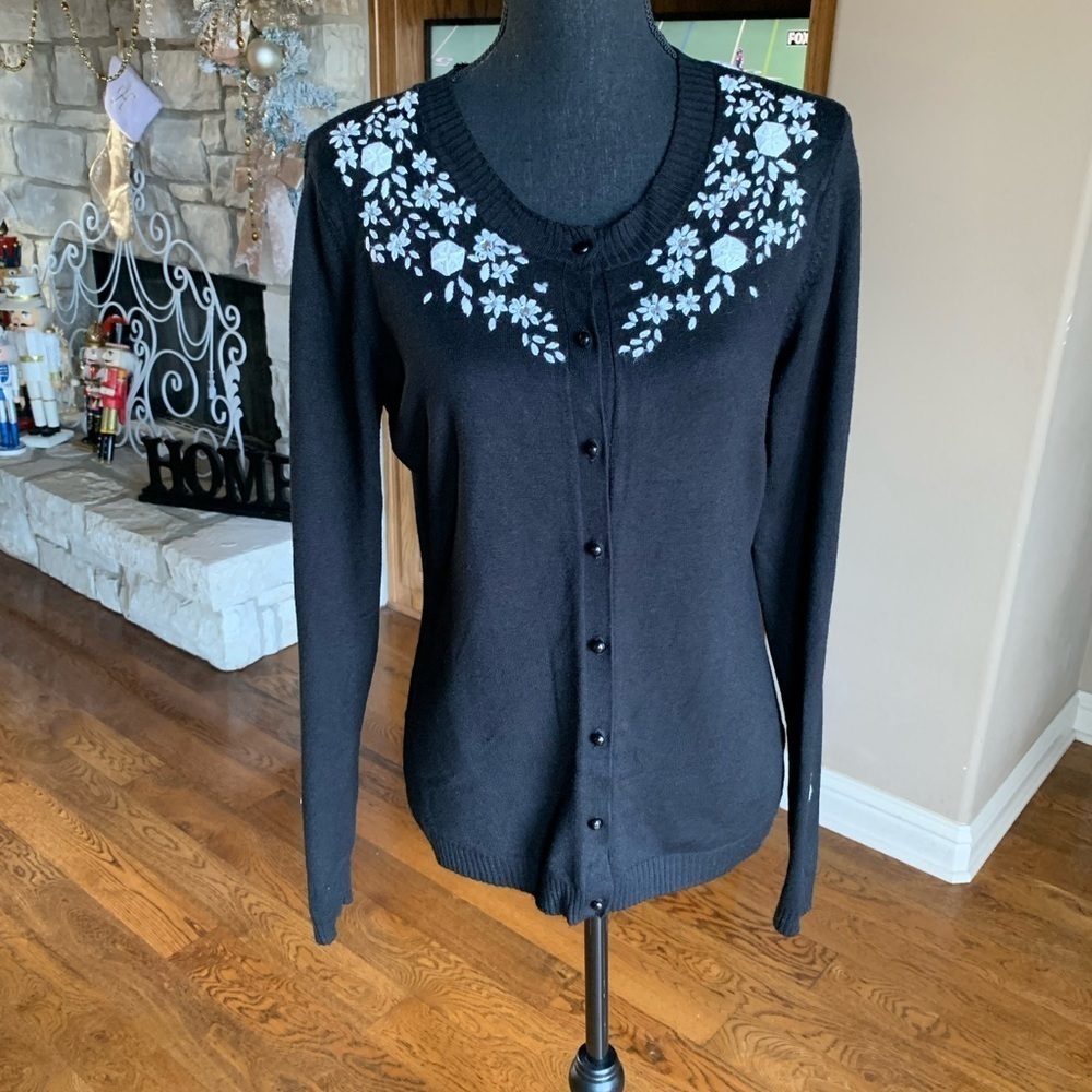 𝅺Dress Barn  Crystal‎ Embellished Black Cardigan